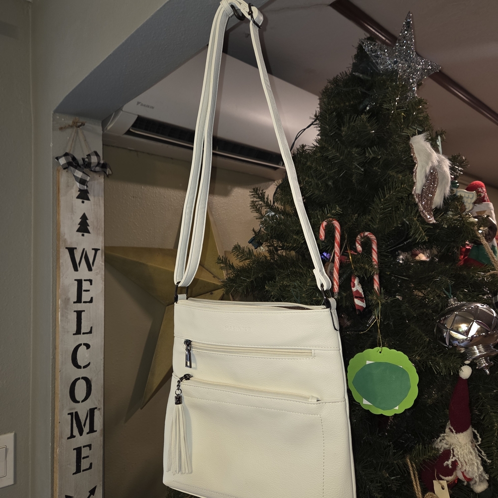 Masintor Crossbody Women's White Purse with Triple Zippers. NWOT